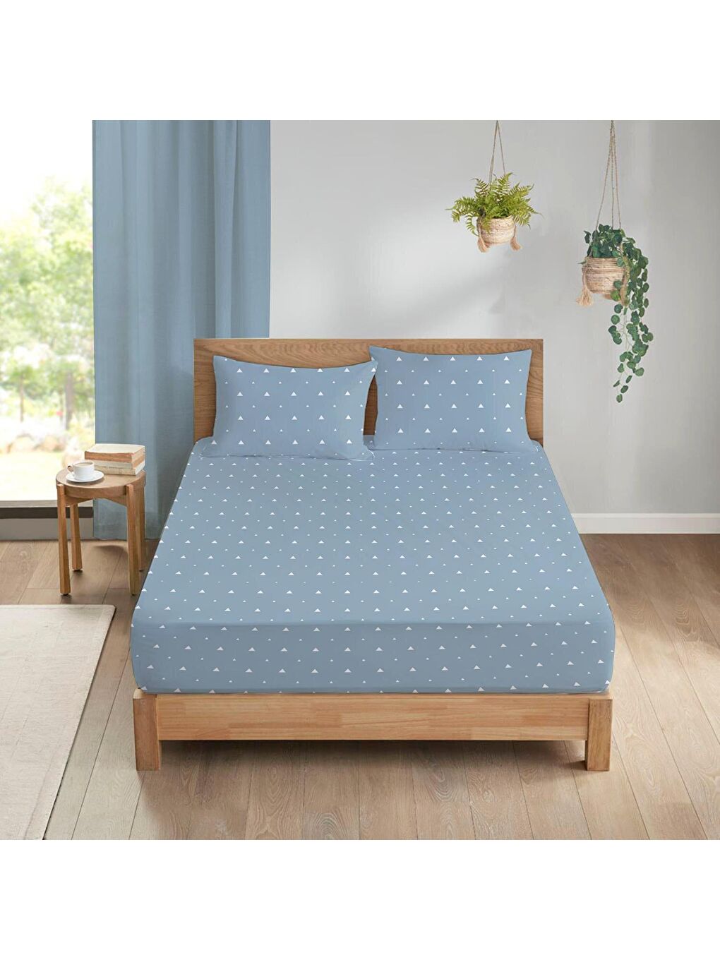 LC WAIKIKI Karışık Üçgen Desen Baskılı Çift Kişilik 180x200 cm Çarşaf Seti - Mavi