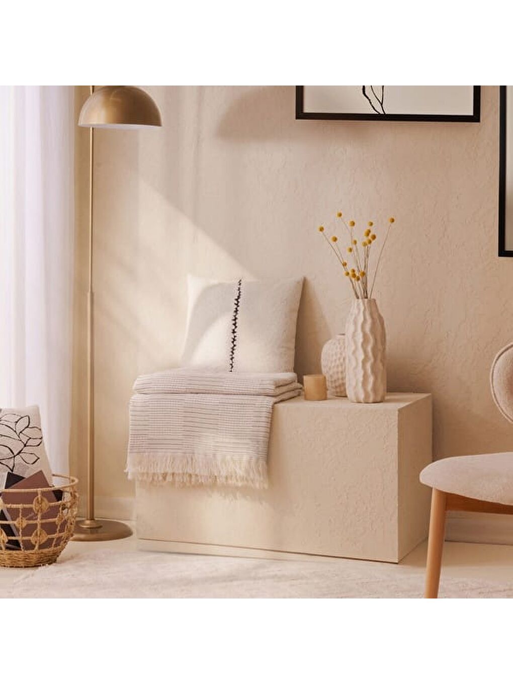 Soft Ravina Kırlent - Ekru - 45x45 cm-4