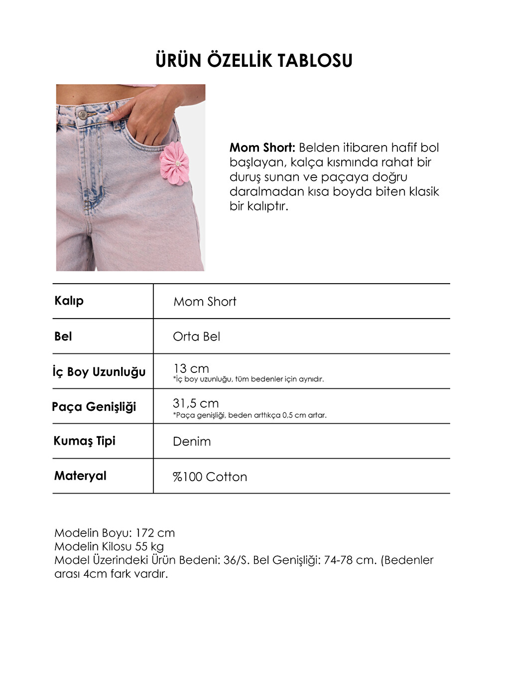Kadın Jean Pembe 4s6-89 Mom Relax Gül ve Nakış Detaylı Özel Tasarım Denim Şort-5