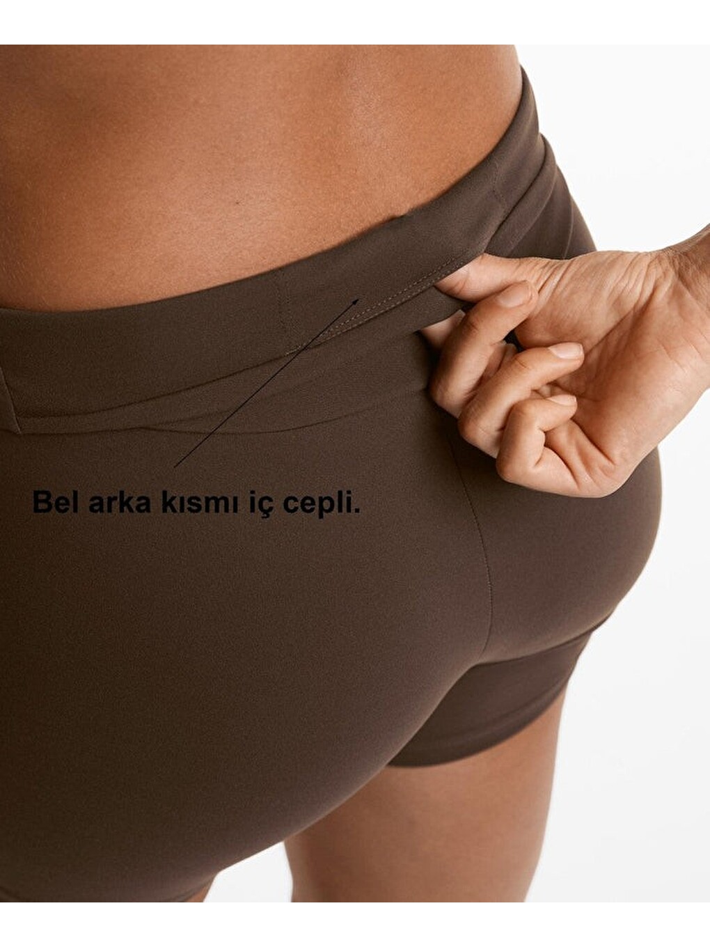 Kahverengi yüksek bel toparlayıcı esnek kumaş, kadın spor taytı 10 cm comfortlux high rise hot pants-3