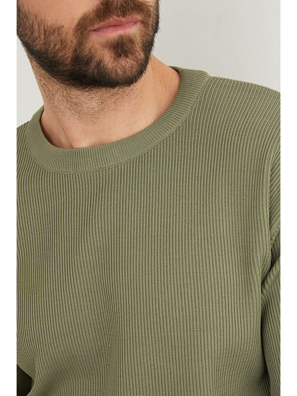 Haki Basic Bisiklet Yaka Triko Kazak-2