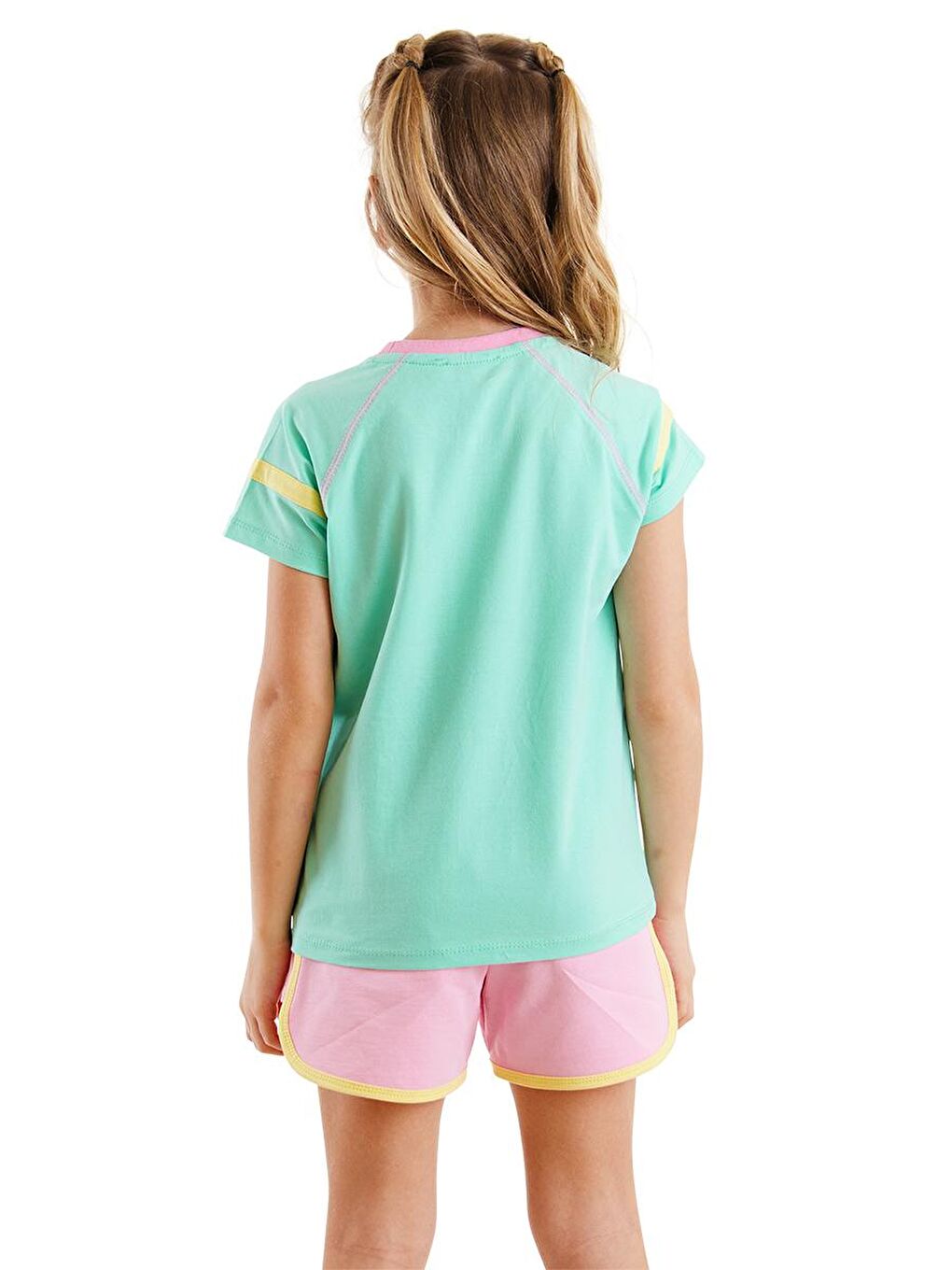 Denokids Pembe Kalpler Kız Çocuk T-shirt Şort Takım - 1