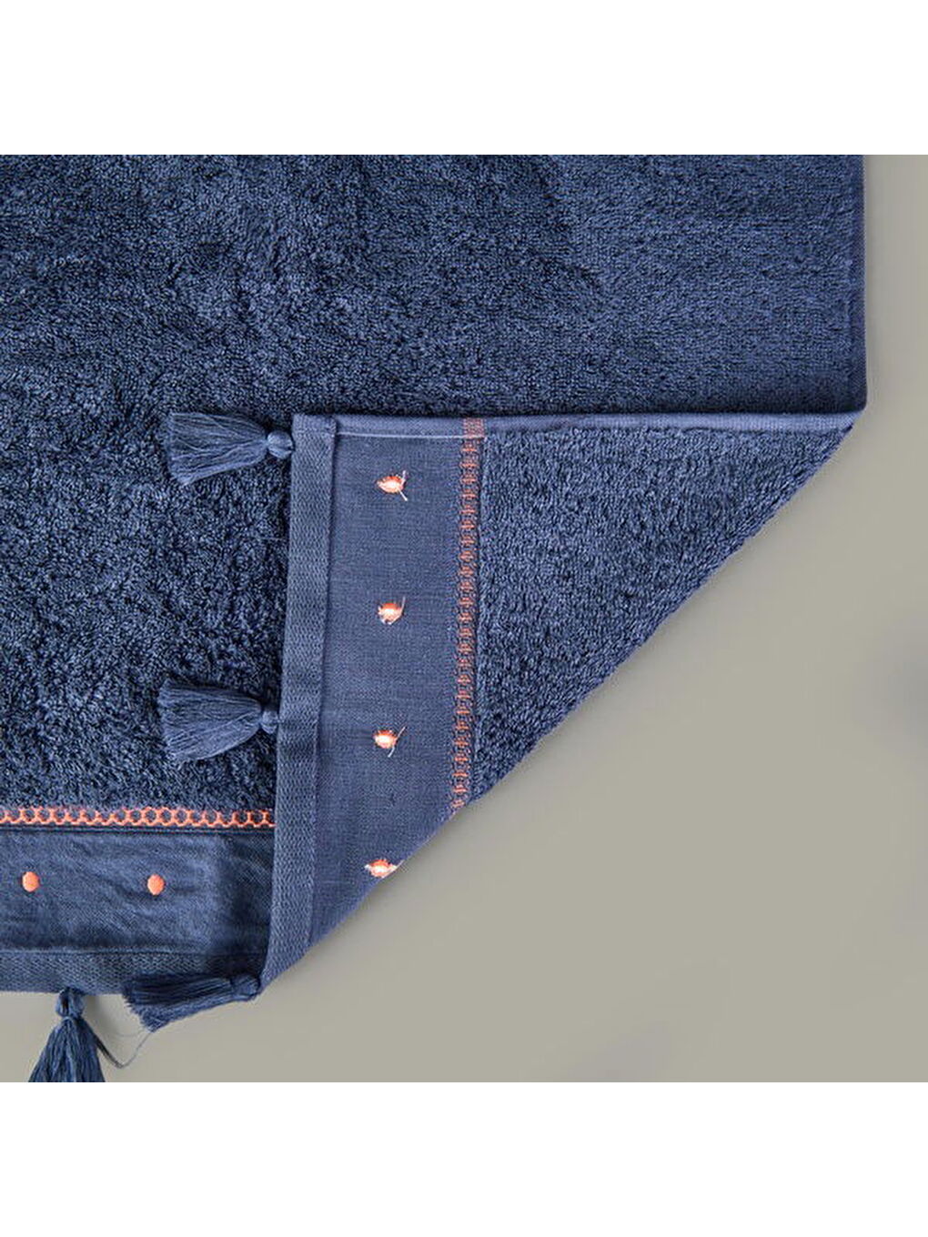 Soft Piene Yüz Havlusu - Lacivert / Kiremit - 50x90 cm-1