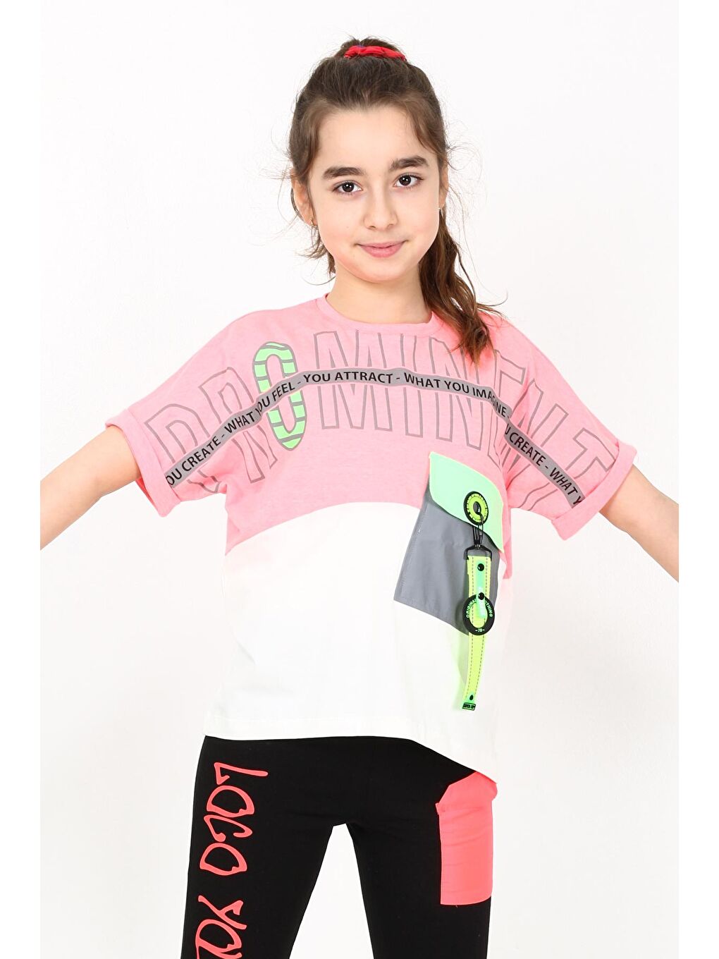 Pembe Kız Çocuk Cepli Tshirt 10-15 Yaş 14051-2