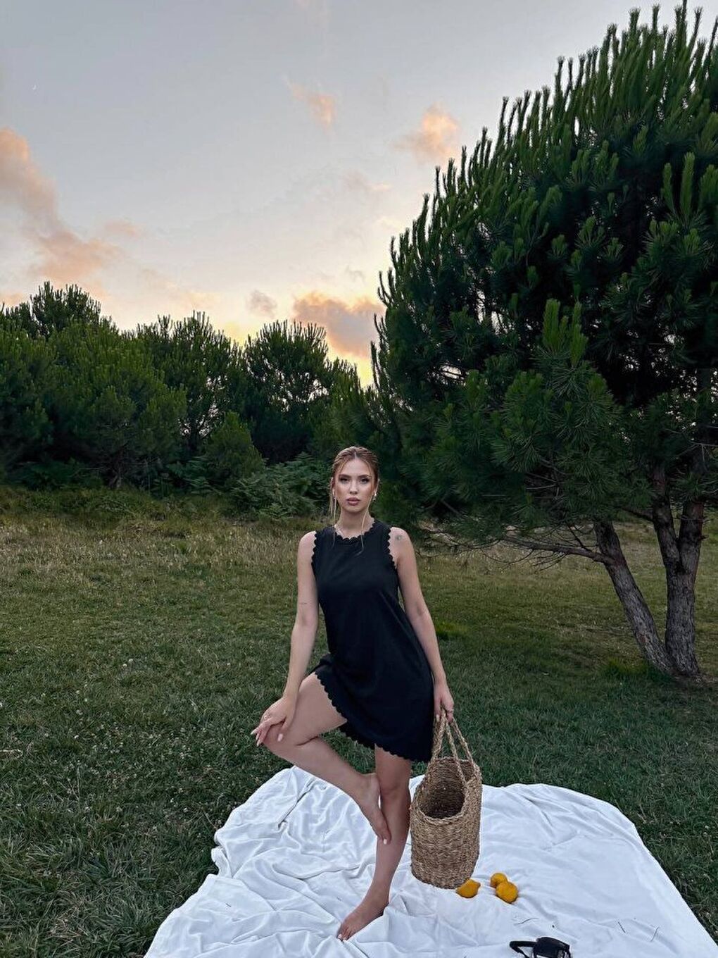 Yeşil Kadın Keten Kumaş Kolsuz Mini Boy Elbise-1