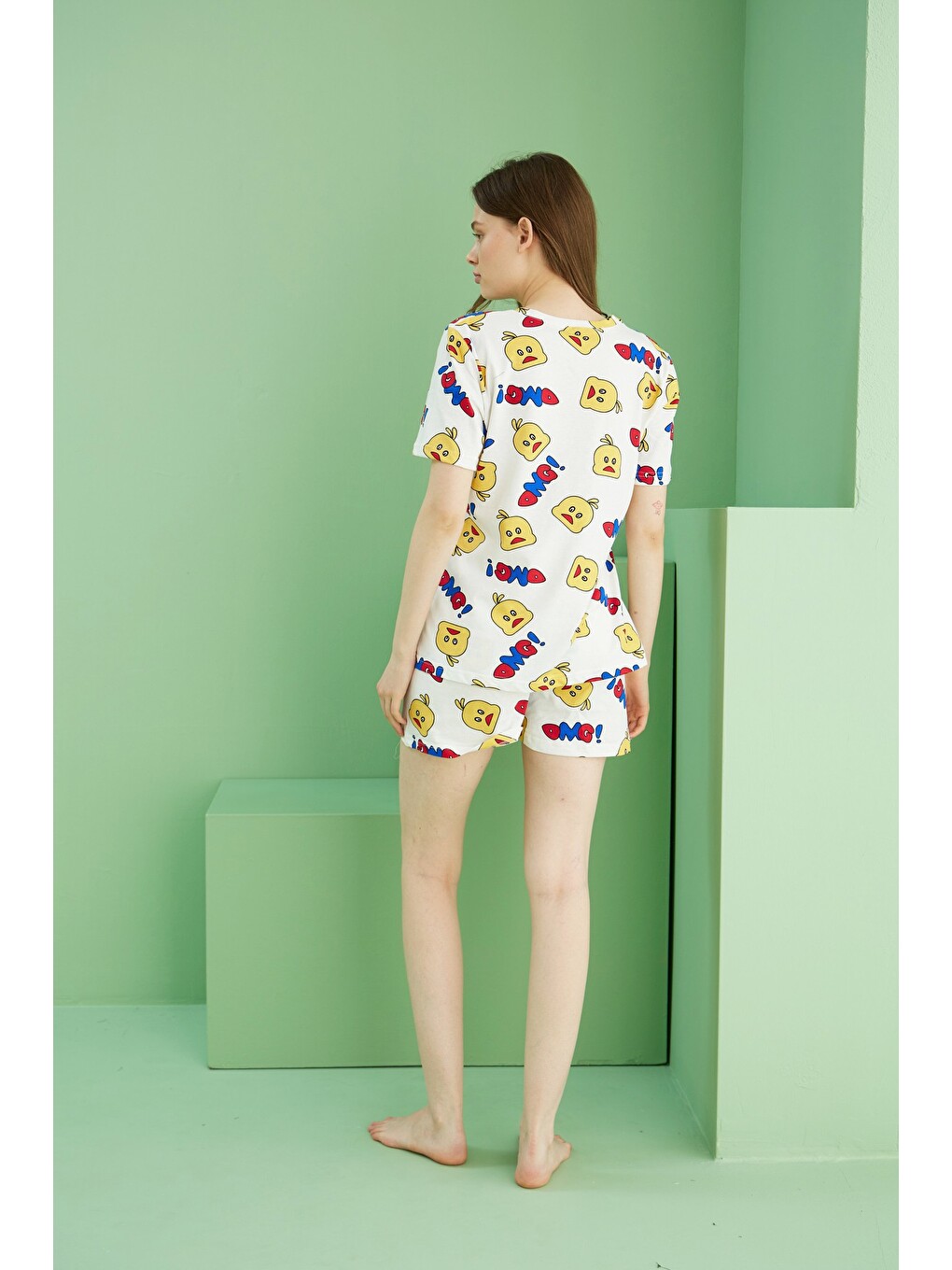 Ekru Pamuklu Bisiklet Yaka Örme Şort Takım25105041-1