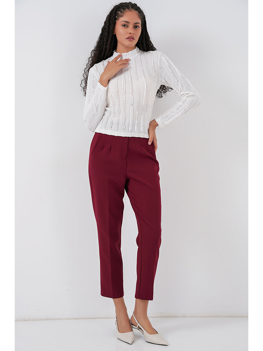 Kadın Dokulu Esnek Örme Bluz 975 - Beyaz-1