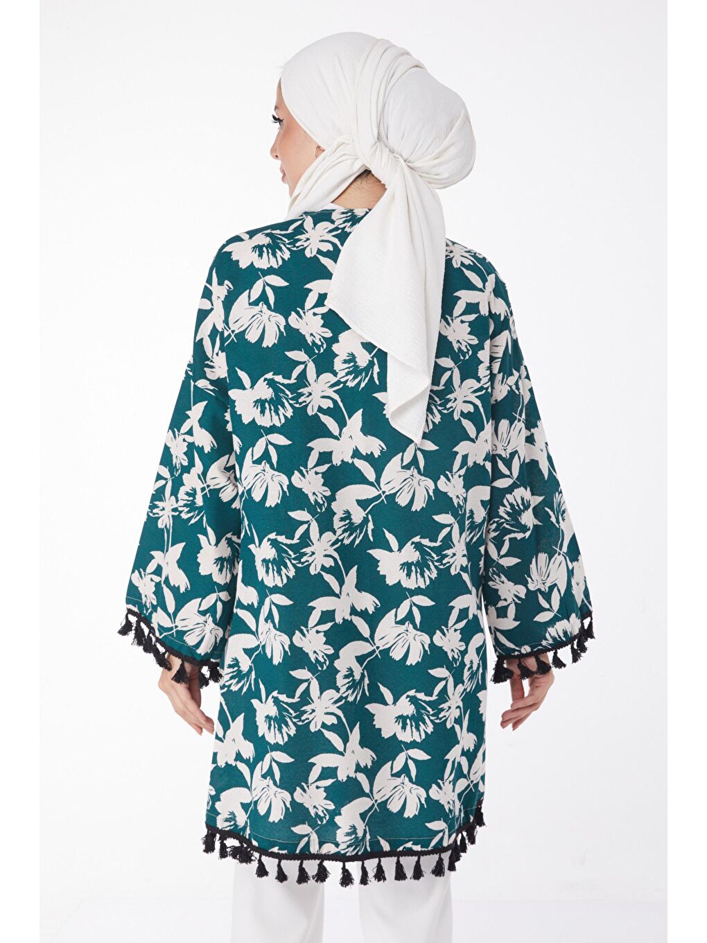 TOFİSA Yeşil Düz Orta Kadın Yeşil Püsküllü Kimono - 13217 - 3