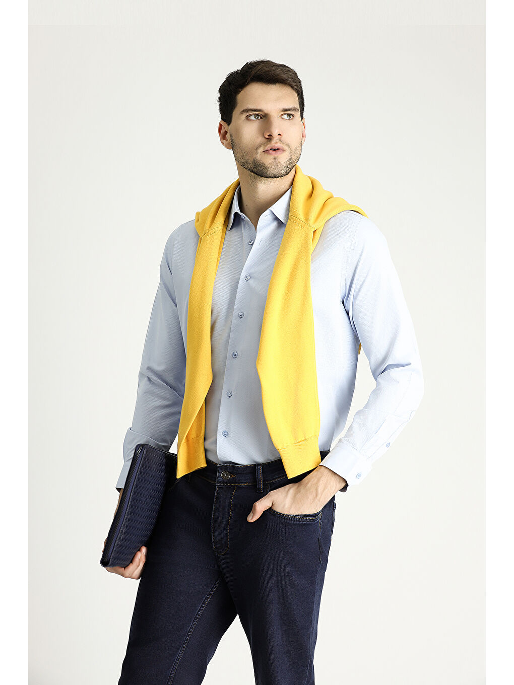 Mavi Uzun Kol Slim Fit Dar Kesim Klasik Desenli Pamuklu Kolay Ütülenebilir Gömlek