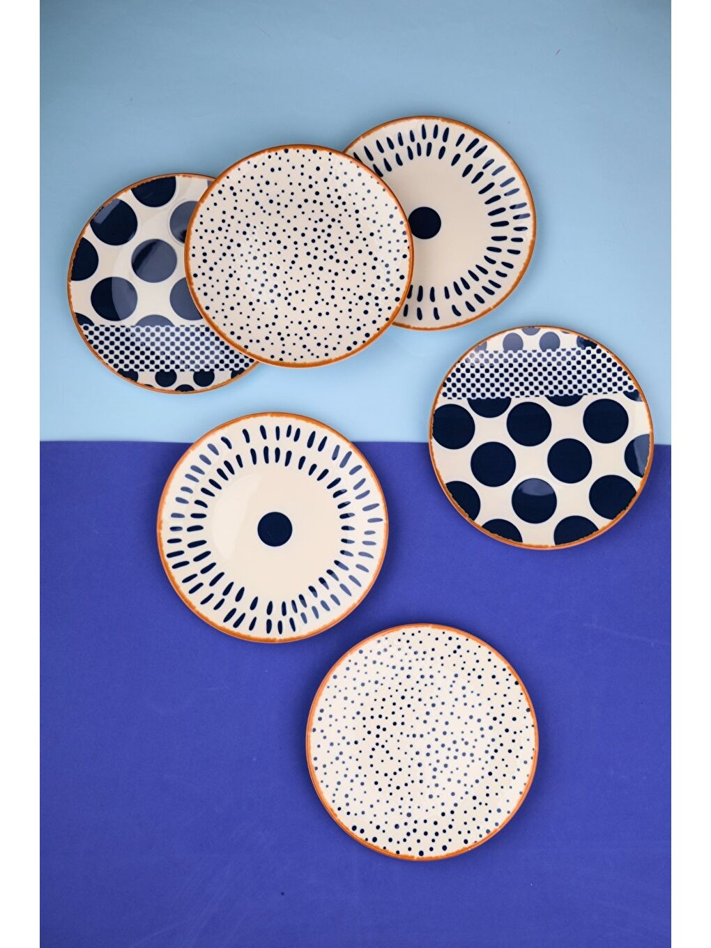 Karışık Porselen Spotty Karma Pasta Tabağı Seti 19,50cm 6 Kişilik 6 Parça