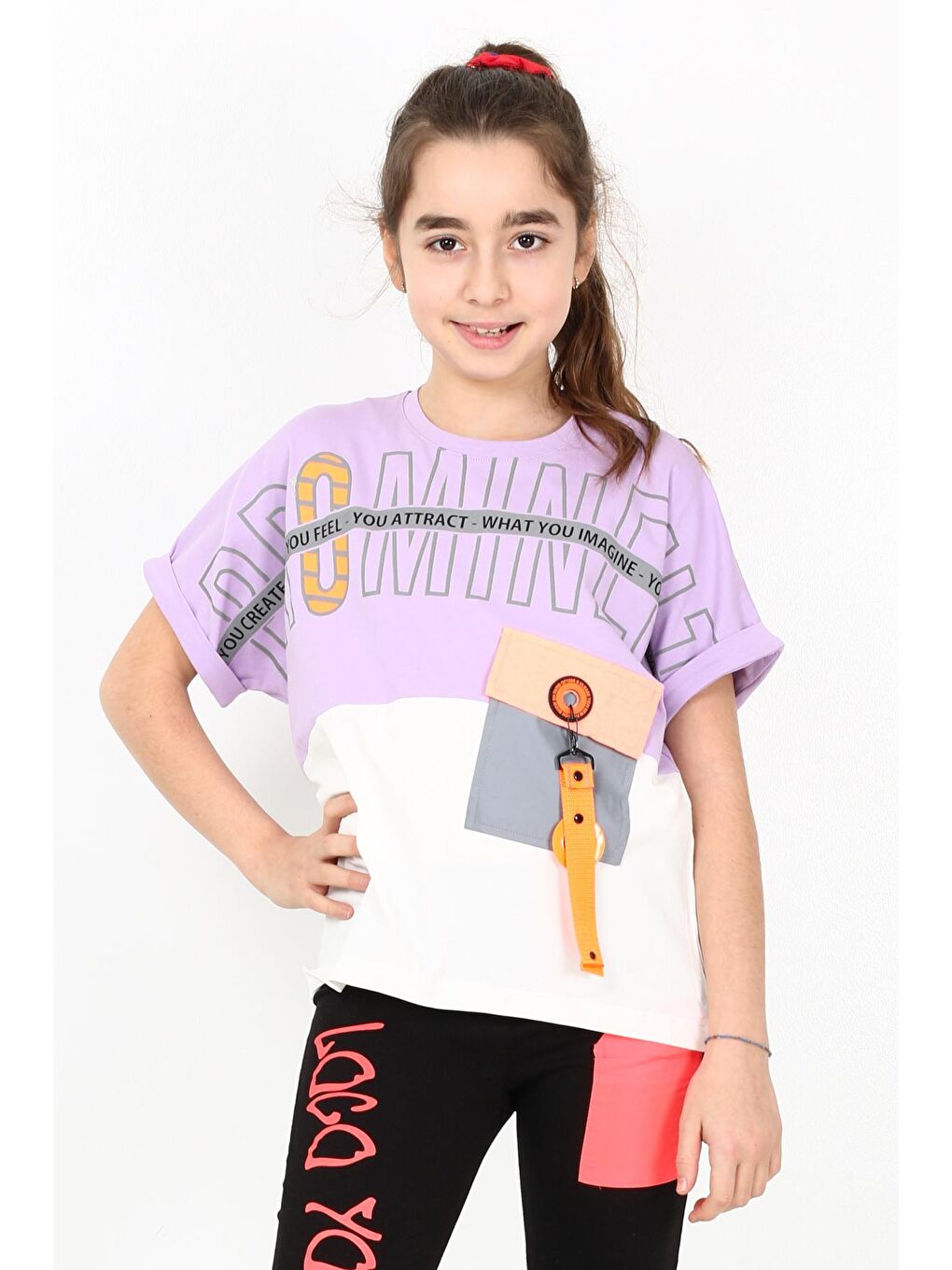 Mor Kız Çocuk Cepli Tshirt 10-15 Yaş 14051