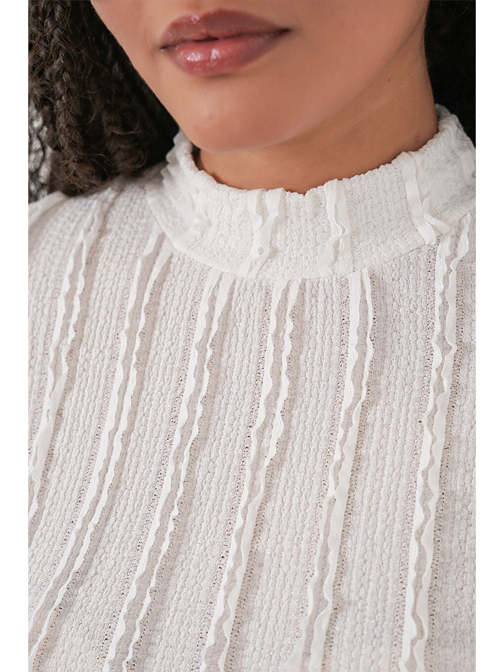 Kadın Dokulu Esnek Örme Bluz 975 - Beyaz-5