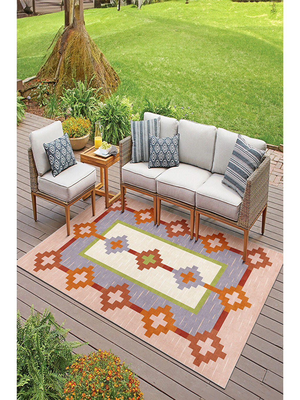 Pembe Dekoratif Salon Halısı, Makinada Yıkanabilir, Kaymaz Taban, İnce & Modern Tasarım-2