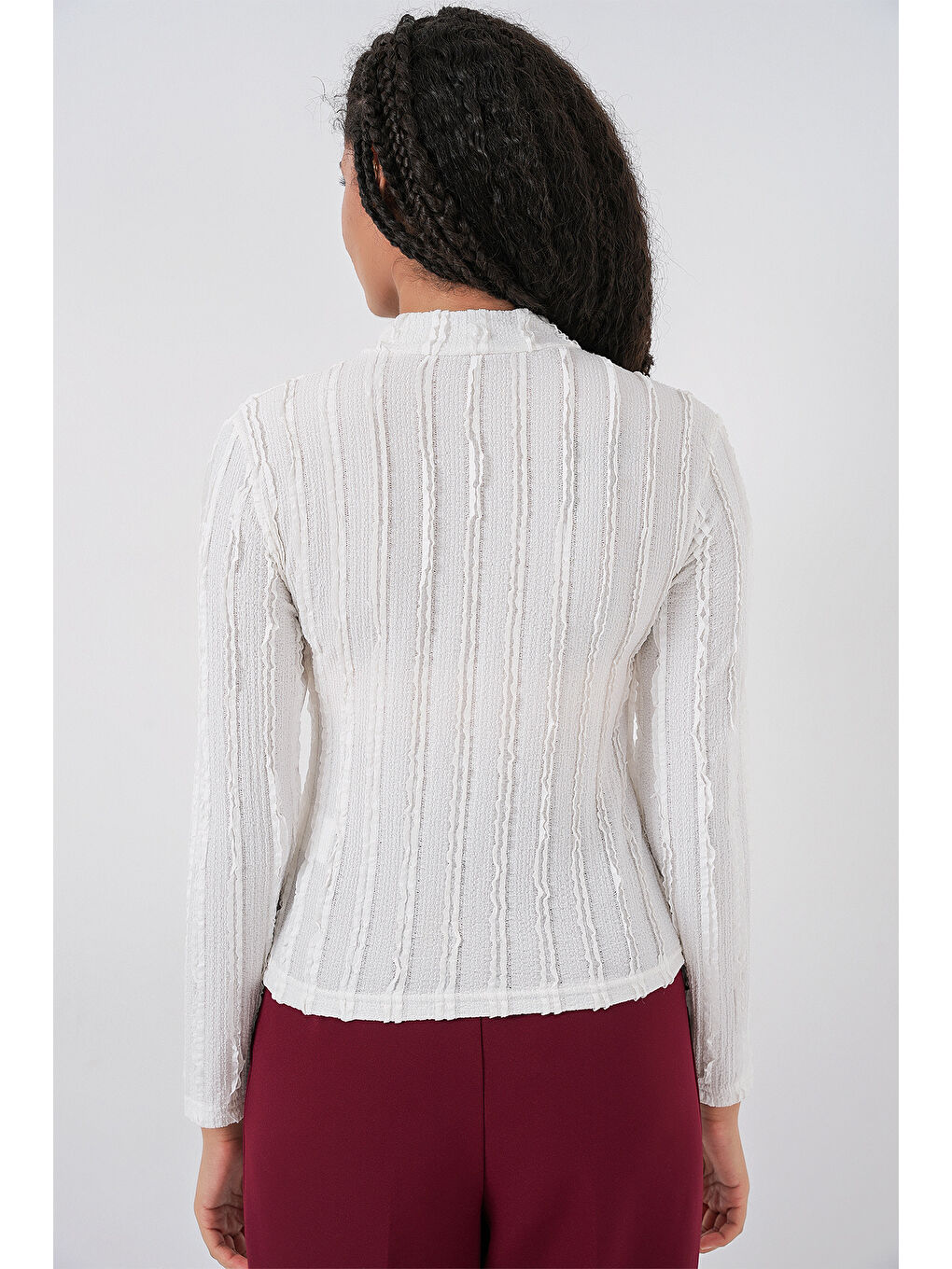 Kadın Dokulu Esnek Örme Bluz 975 - Beyaz-6