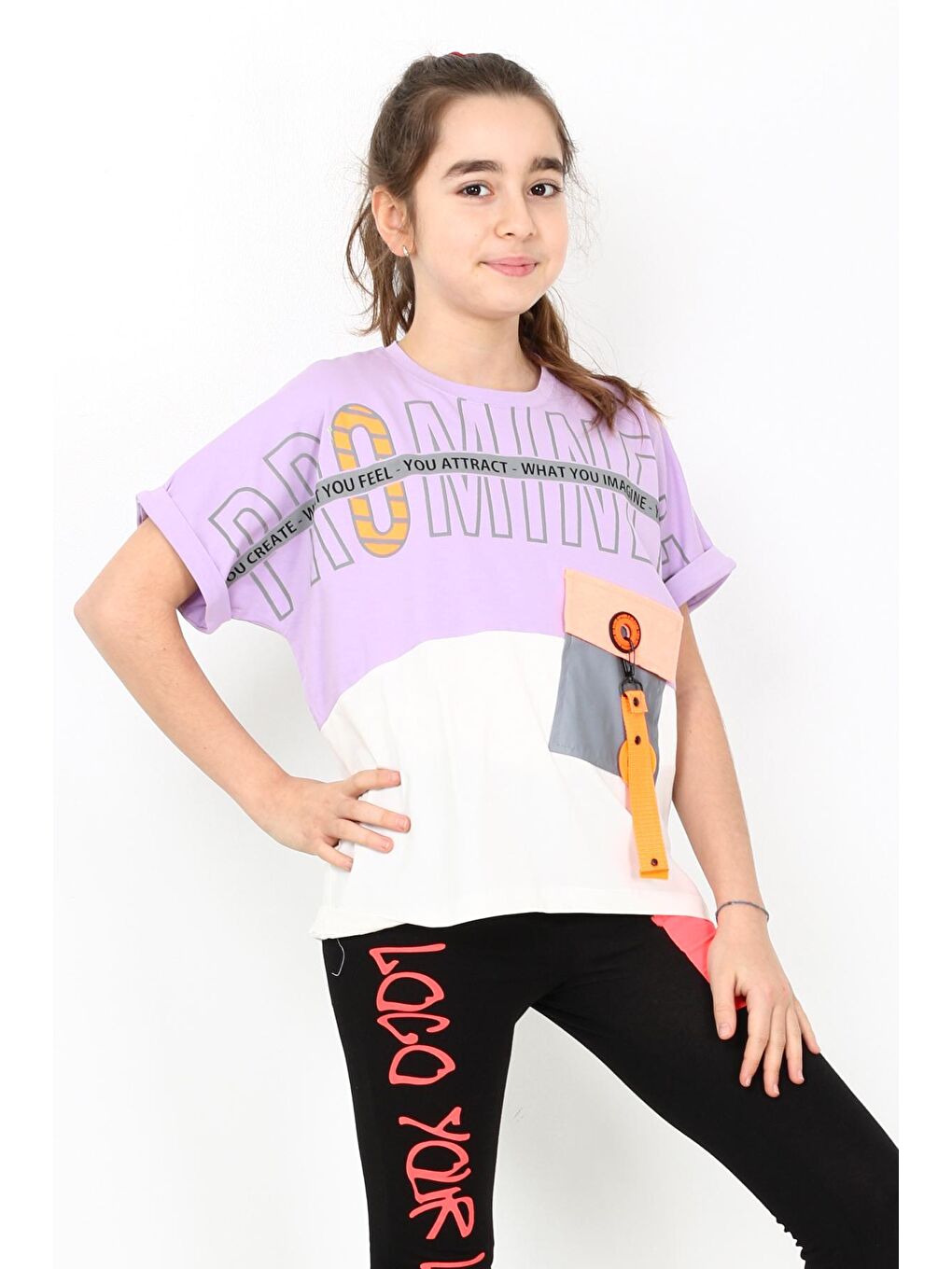 Mor Kız Çocuk Cepli Tshirt 10-15 Yaş 14051-2
