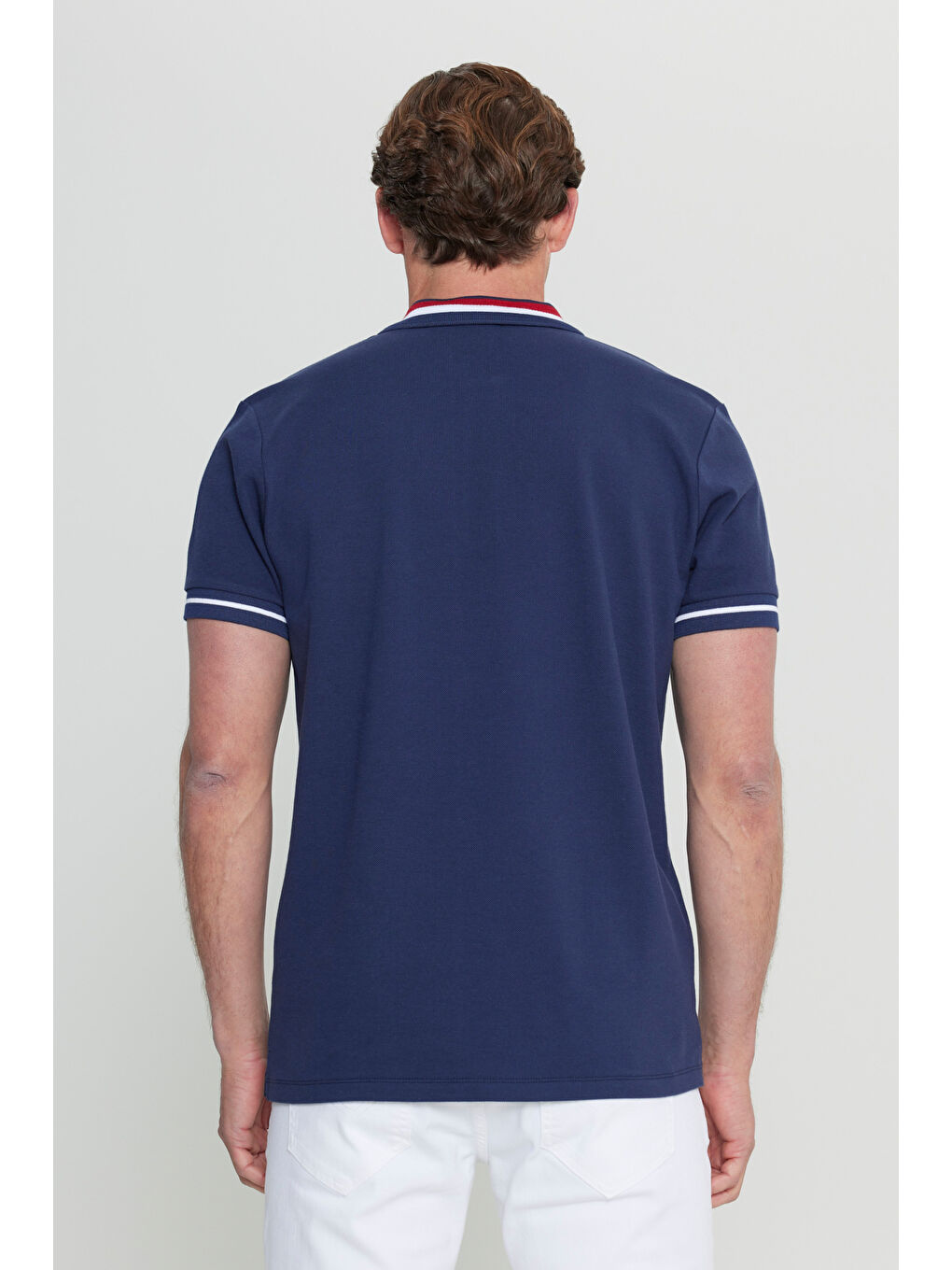 Erkek Lacivert Slim Fit Dar Kesim %100 Pamuk Polo Yaka Tişört-4