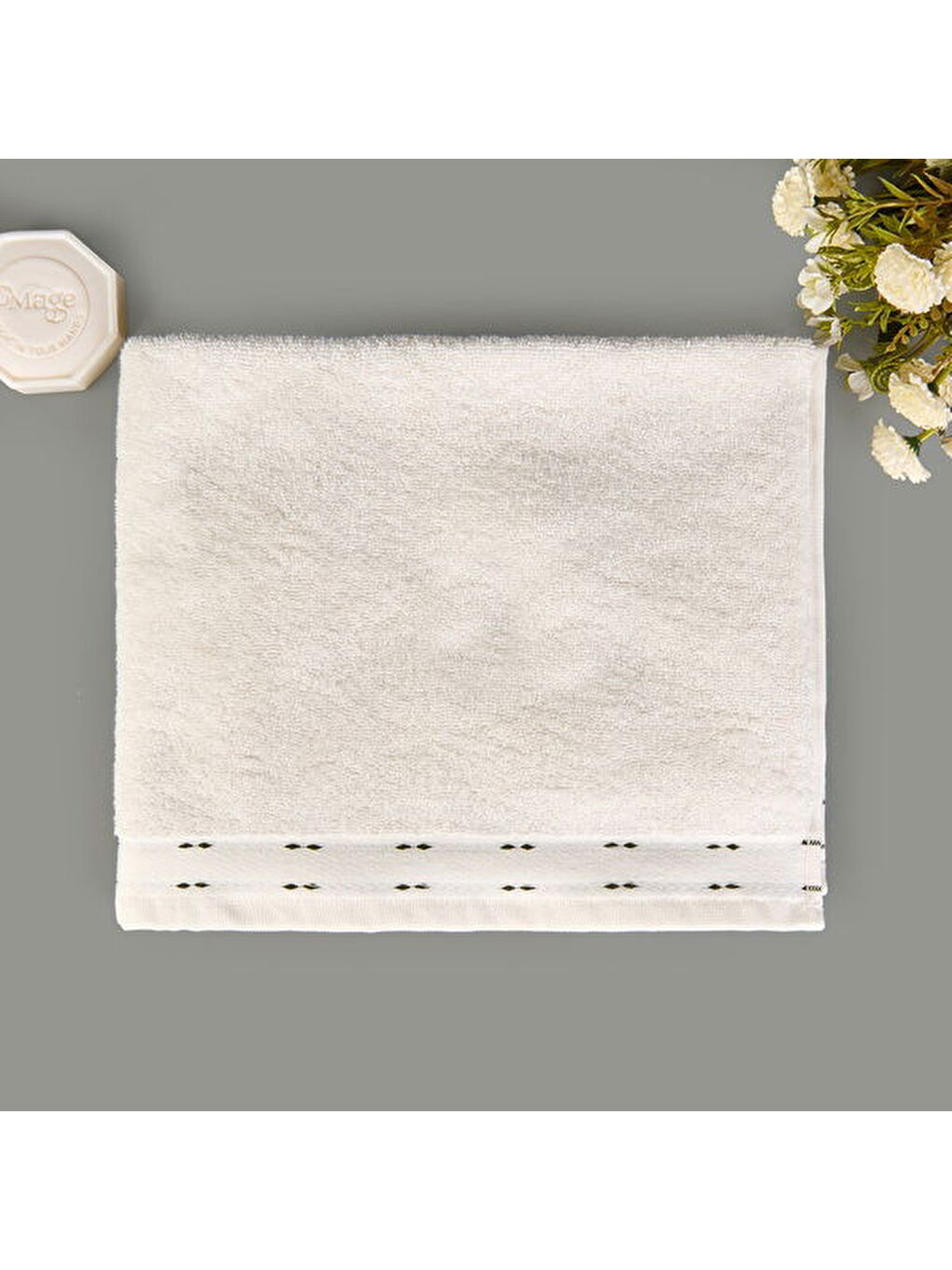 Lila Soft Tiny Yüz Havlusu - Ekru / Yeşil - 50x90 cm