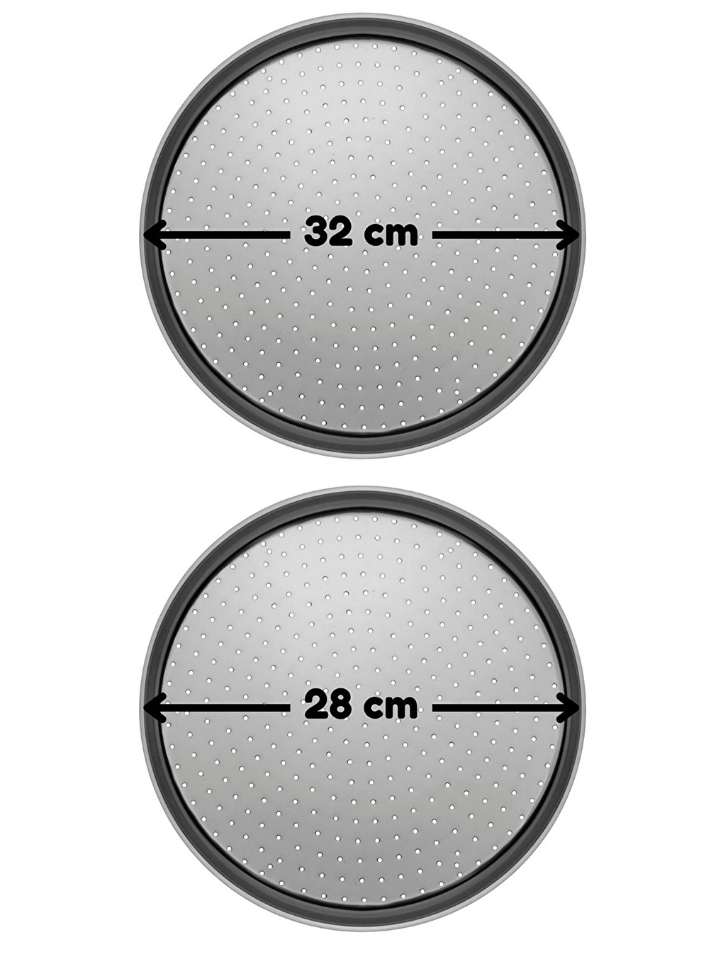 Gri Orta ve Küçük Boy Delikli Pizza Tepsisi Lahmacun Pide Tepsisi 32 ve 28 cm 2 Adet