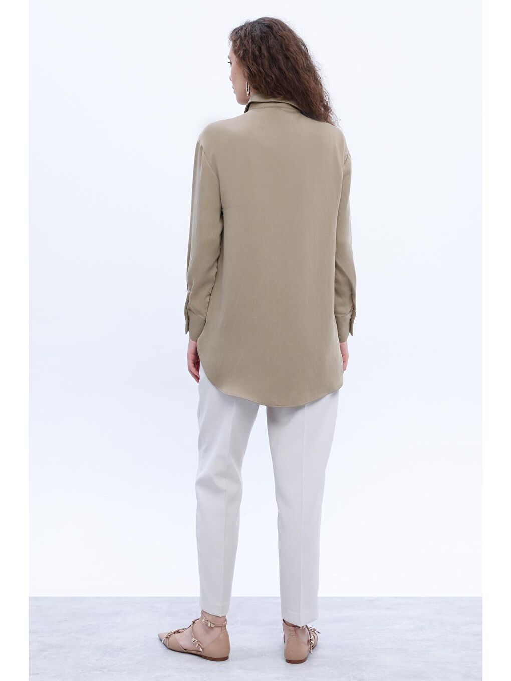 Bej Vizon Gizli Patlı Metal Düğmeli Gömlek Tunik-3