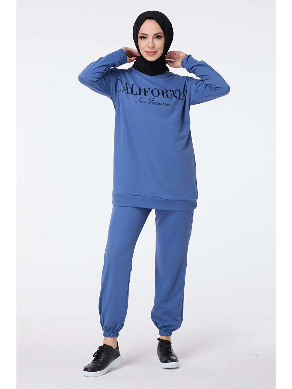 Bisiklet Yaka Kadın Mavi Tunik Pantolon - 13046-2