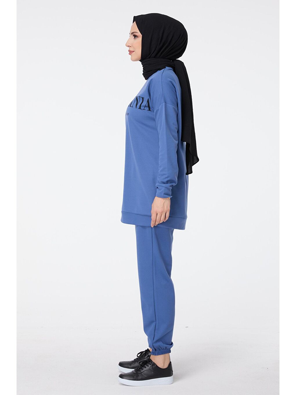 Bisiklet Yaka Kadın Mavi Tunik Pantolon - 13046-3