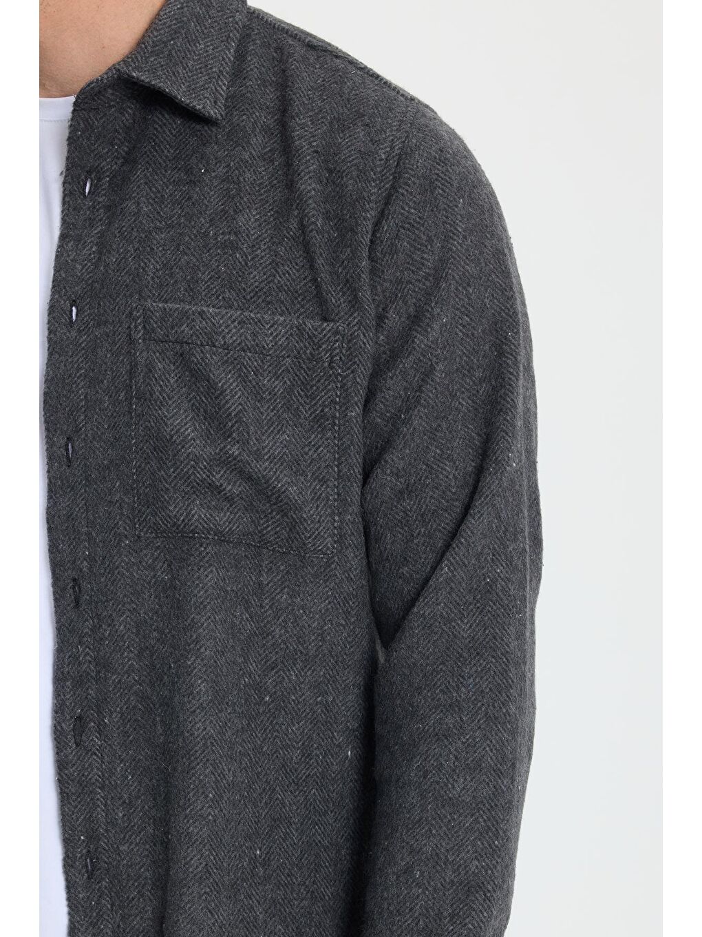 Erkek Slim Fit Dar Kesim  Armürlü Oduncu Cepli Spor Yaka Antrasit Gömlek-2