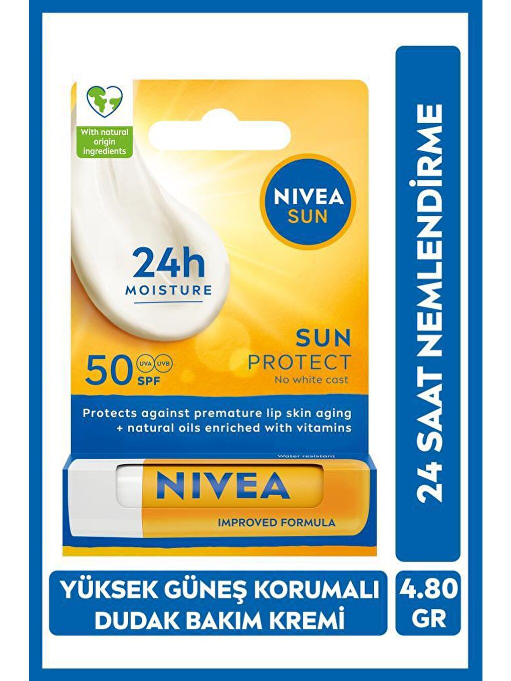 NIVEA Şeffaf SUN Yüksek Güneş Korumalı Dudak Bakım Kremi 4.8gr, SPF50, 24 Saat Nemlendirici, E ve C Vitamini