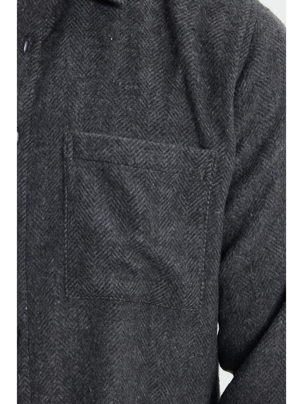 Erkek Slim Fit Dar Kesim  Armürlü Oduncu Cepli Spor Yaka Antrasit Gömlek-6