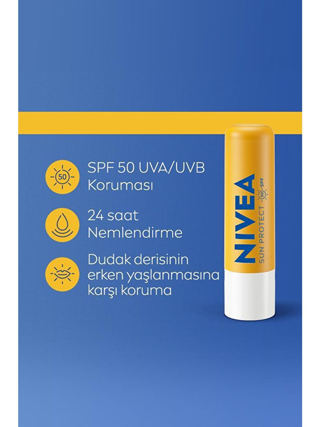 NIVEA Şeffaf SUN Yüksek Güneş Korumalı Dudak Bakım Kremi 4.8gr, SPF50, 24 Saat Nemlendirici, E ve C Vitamini - 1