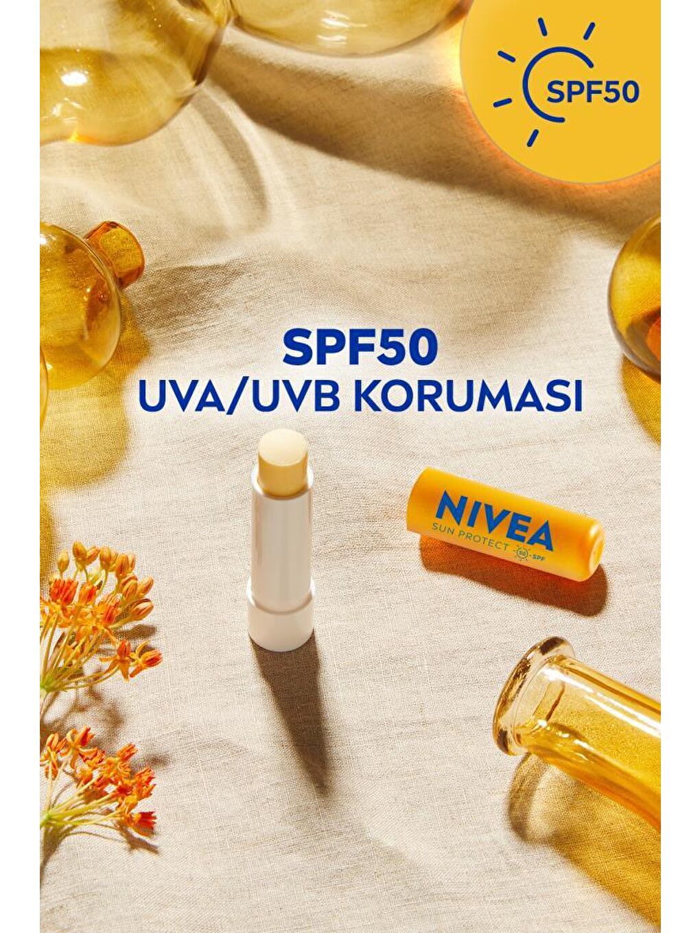 NIVEA Şeffaf SUN Yüksek Güneş Korumalı Dudak Bakım Kremi 4.8gr, SPF50, 24 Saat Nemlendirici, E ve C Vitamini - 3