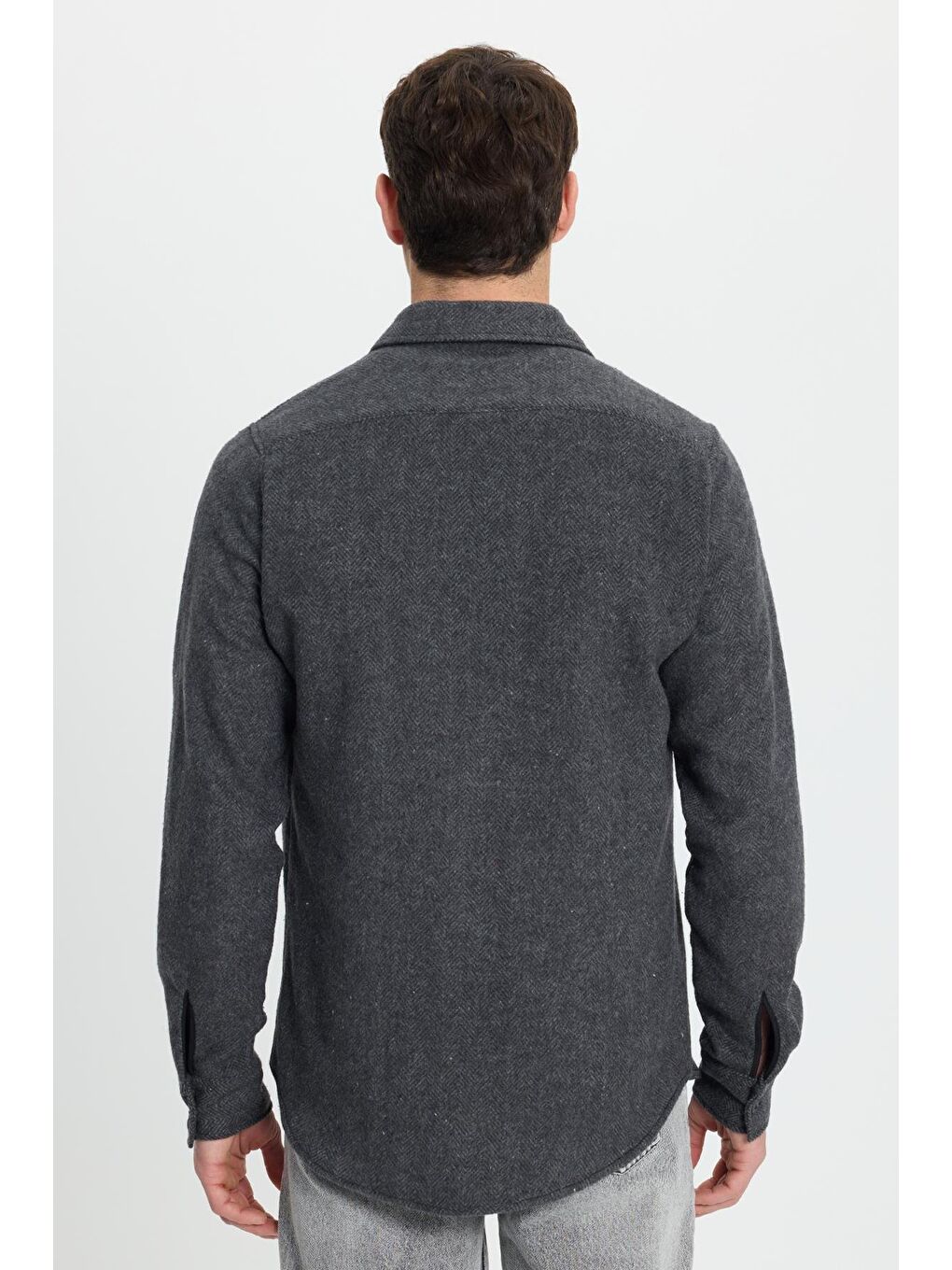 Erkek Slim Fit Dar Kesim  Armürlü Oduncu Cepli Spor Yaka Antrasit Gömlek-7