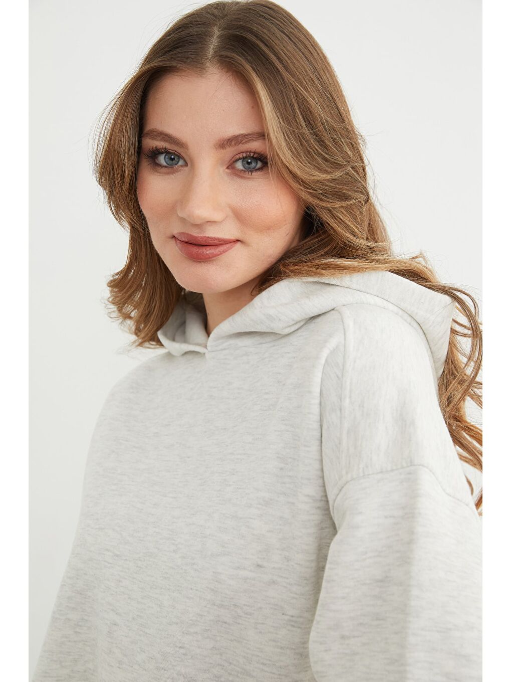 Gri 3 İplik Kapüşonlu Oversize Sweatshirt-1