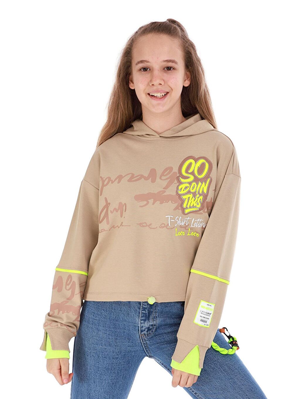 Ekru Kız Çocuk So Yazı Baskılı Sweatshirt 10-15 Yaş 14102