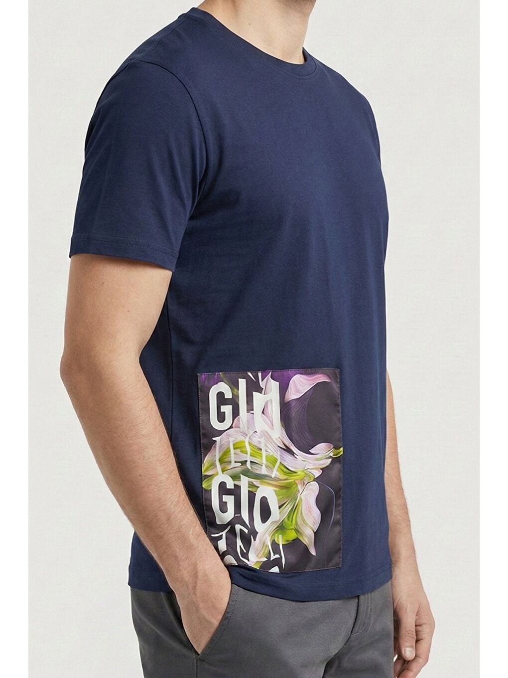 Giotelli Lacivert Oversize Fit %100 Pamuk Baskılı Bisiklet Yaka Erkek Tişört-2