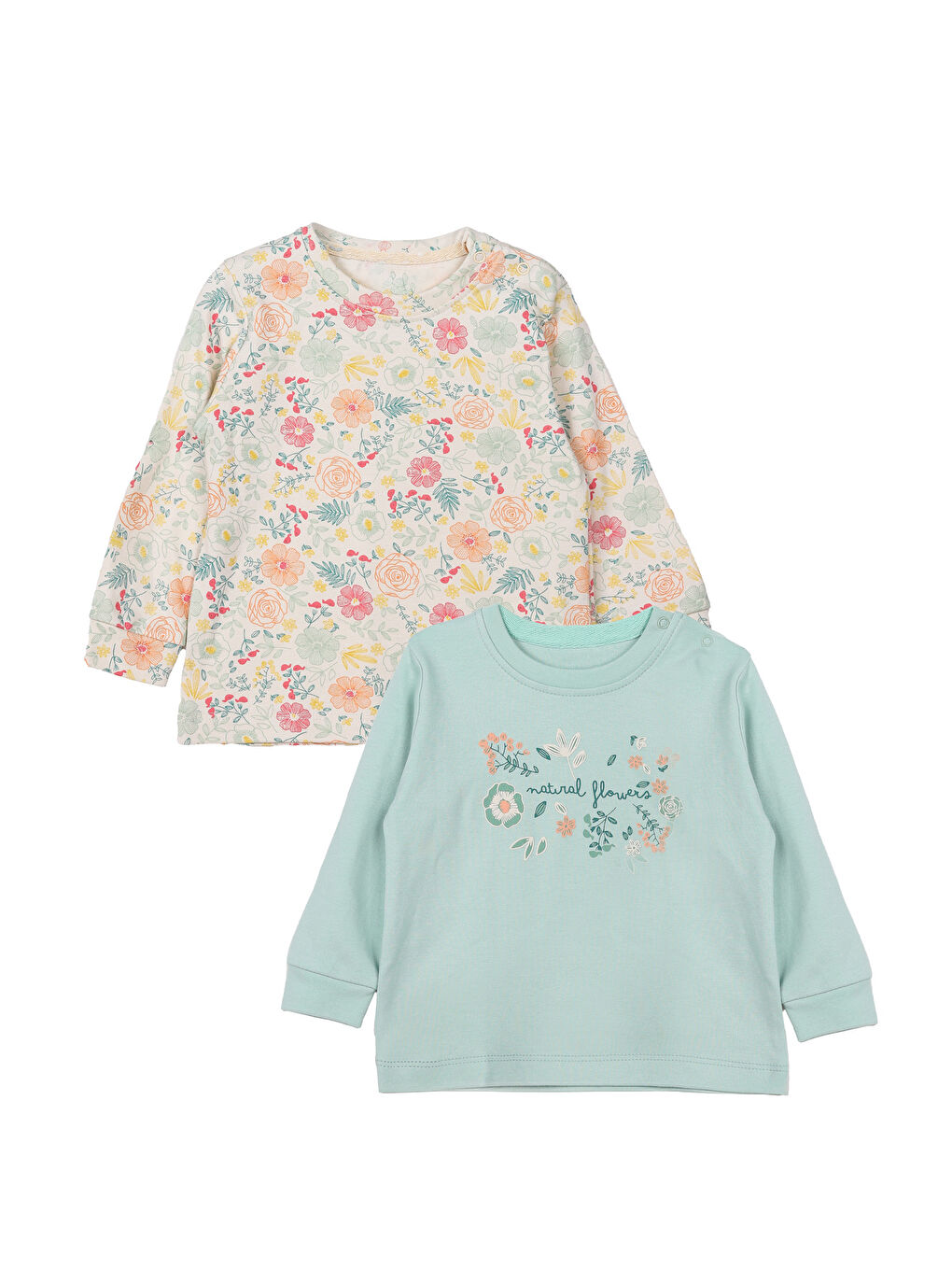 KİKO Mint Yeşil Flowers Baskılı Kız Bebek Sweatshirt 2'Li