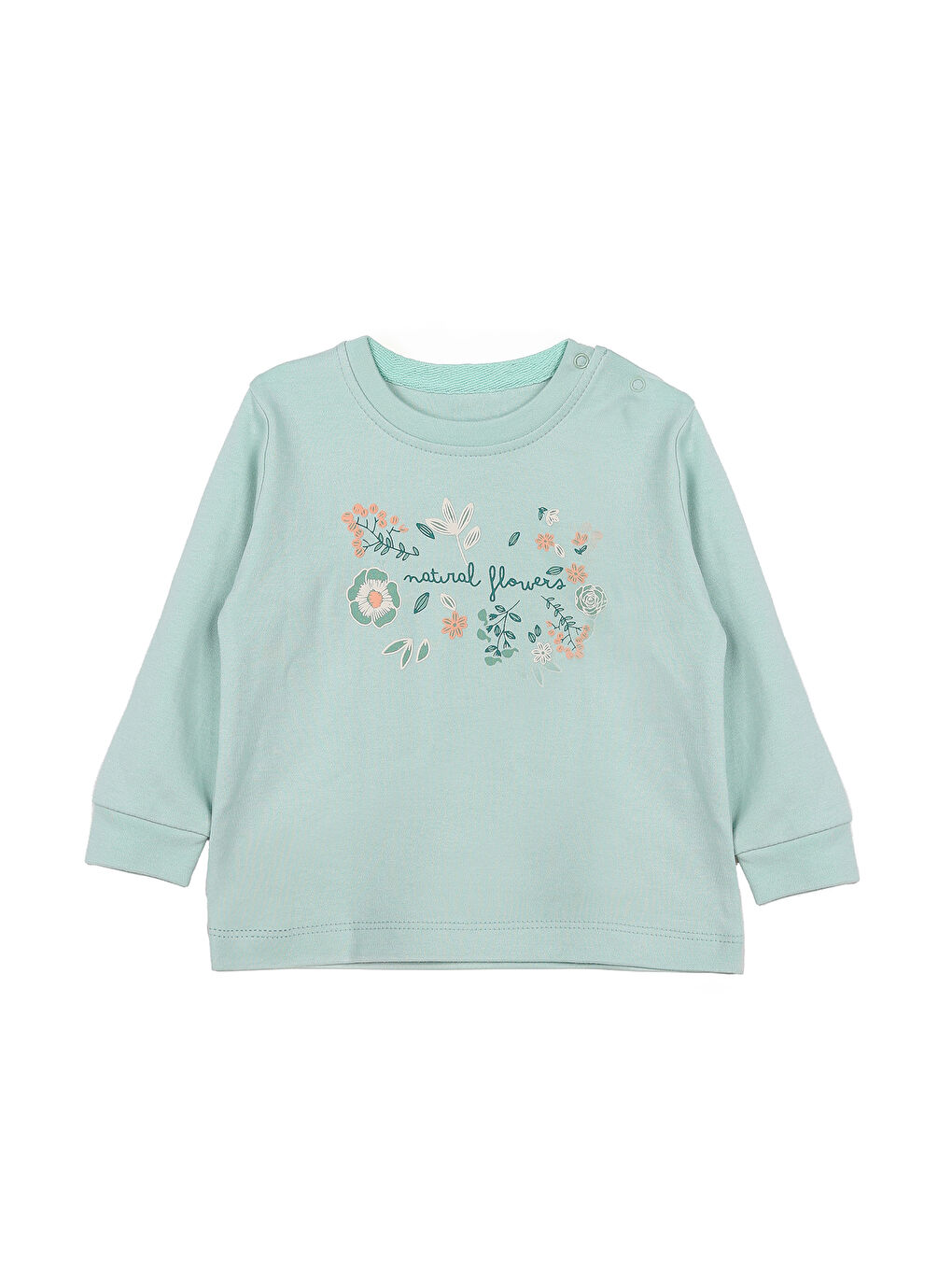 KİKO Mint Yeşil Flowers Baskılı Kız Bebek Sweatshirt 2'Li - 1