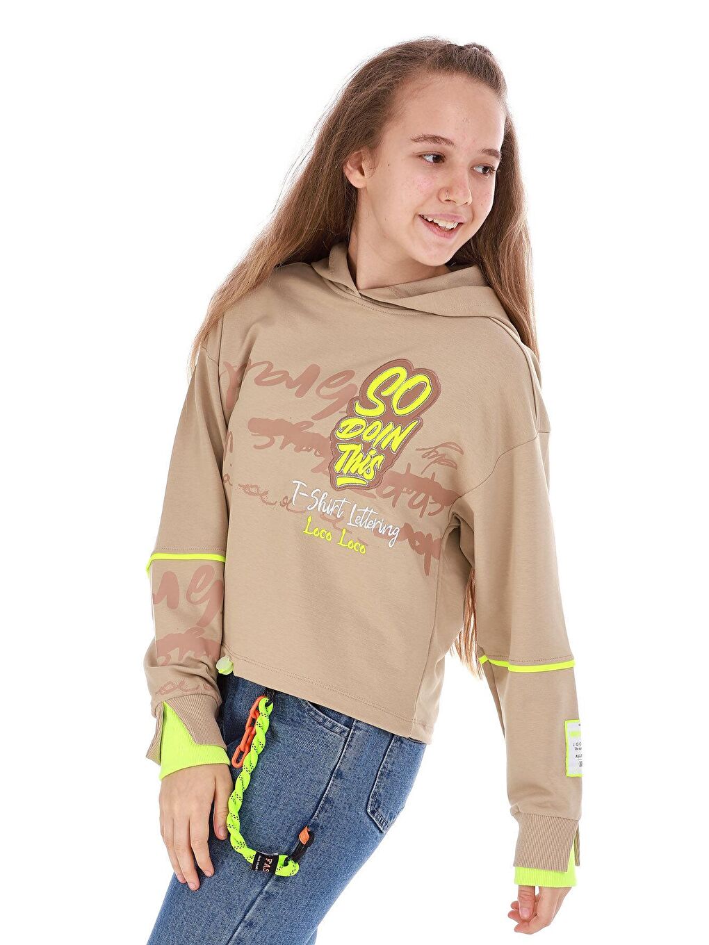 Ekru Kız Çocuk So Yazı Baskılı Sweatshirt 10-15 Yaş 14102-1