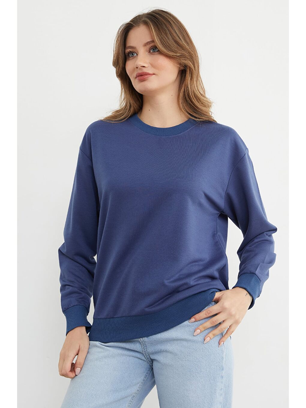 İndigo Basic Bisiklet Yaka Sweatshirt