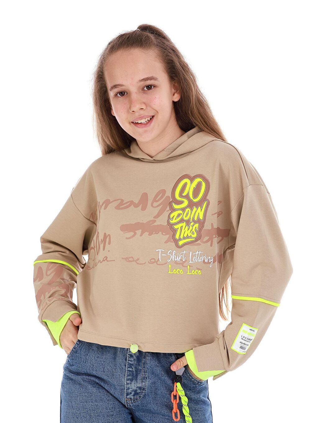 Ekru Kız Çocuk So Yazı Baskılı Sweatshirt 10-15 Yaş 14102-2