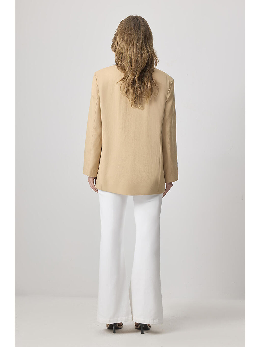 Bej Metal Düğmeli Blazer Ceket-2