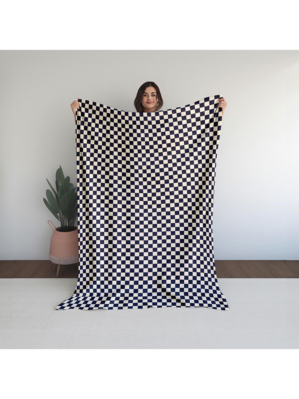 Baskılı Polar Lacivert Battaniye TV Battaniyesi Makinada Yıkanabilir Battaniye 170 x 200 cm