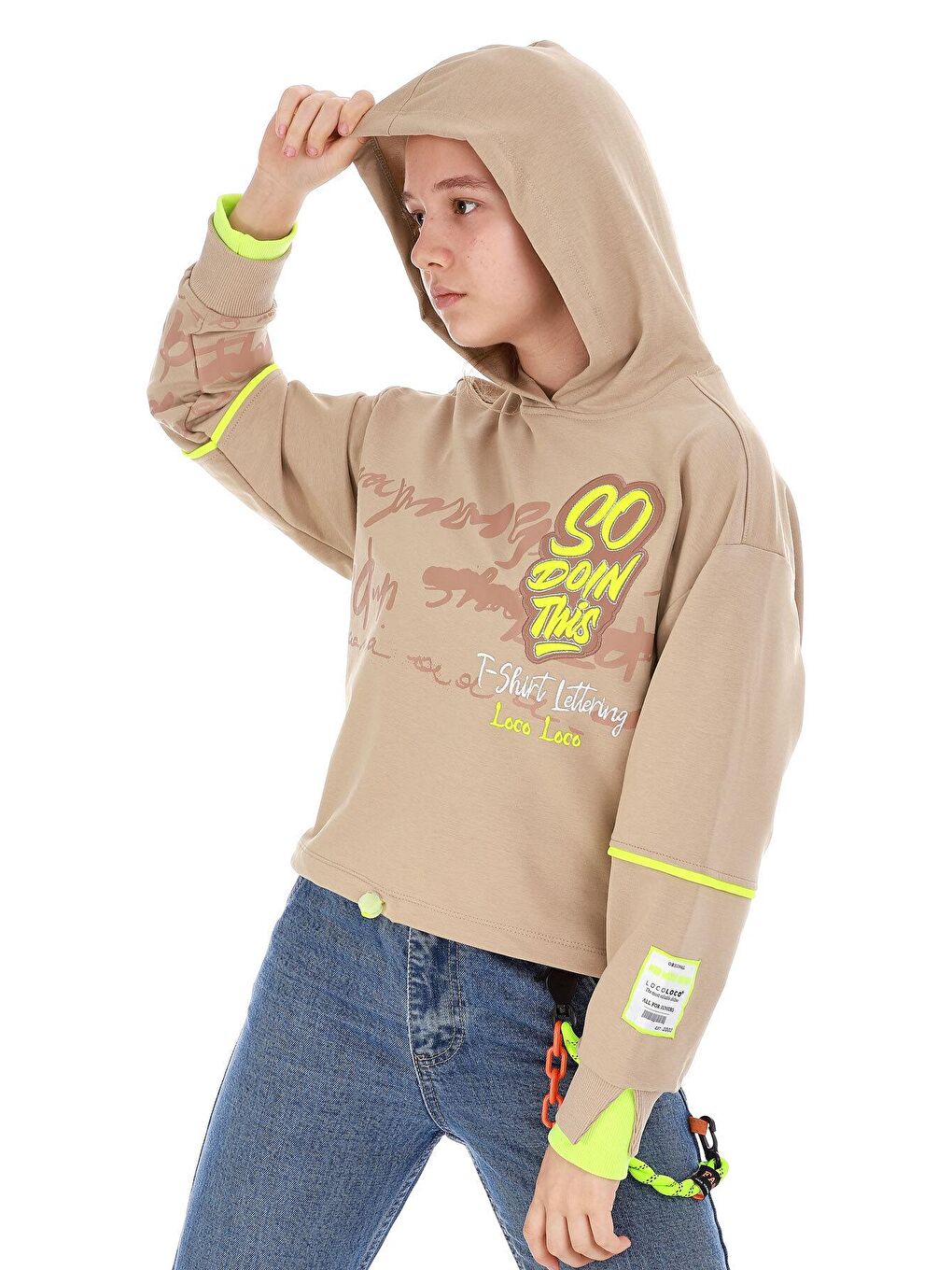 Ekru Kız Çocuk So Yazı Baskılı Sweatshirt 10-15 Yaş 14102-3