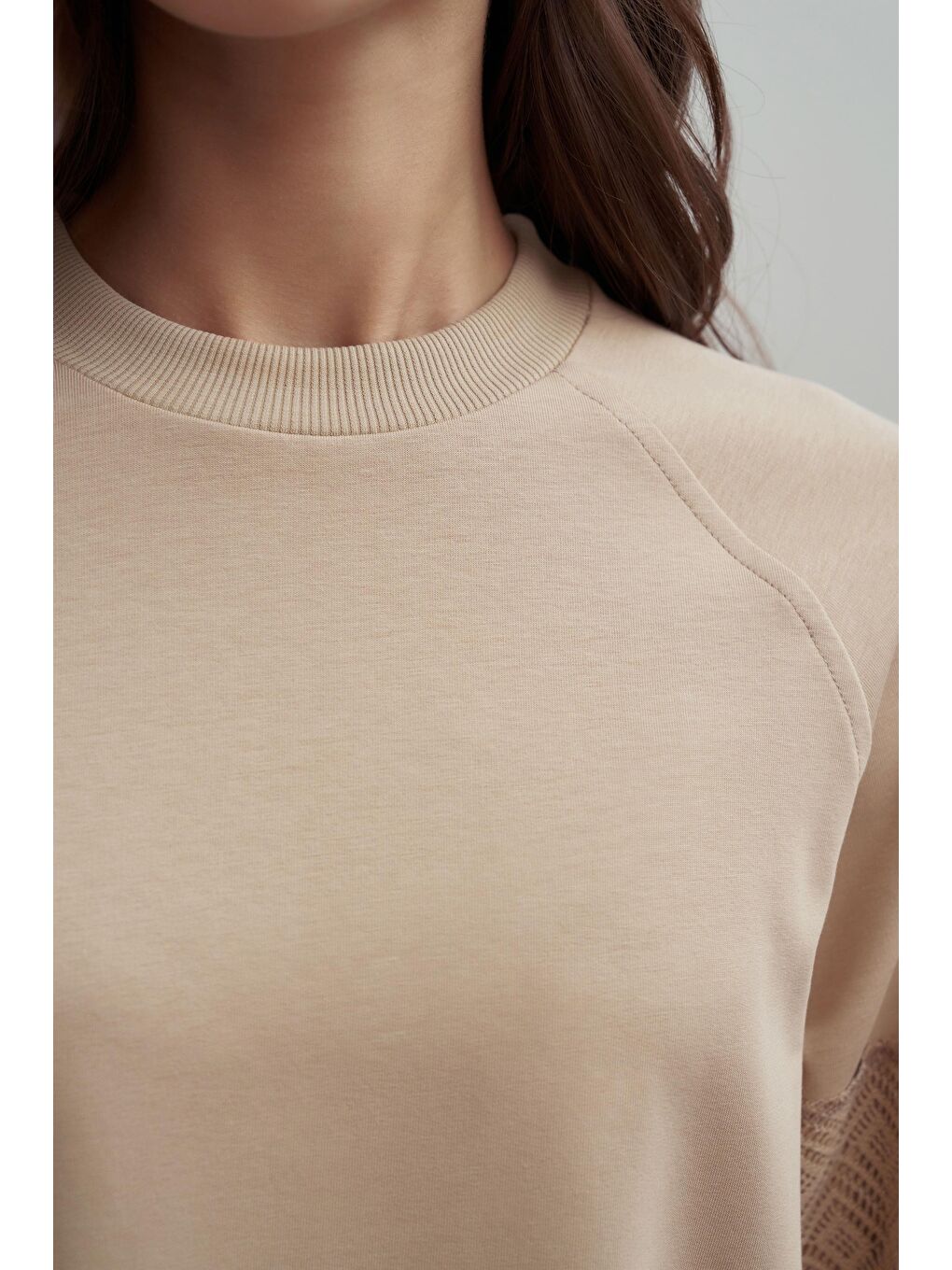 Bej-Pamuklu Dantel Garnili Eşofman Takımı-4