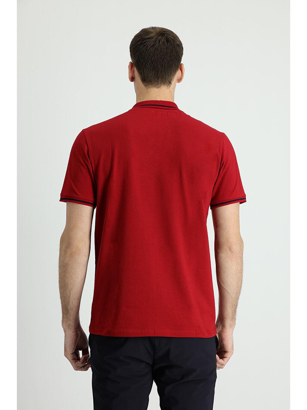 Kırmızı Polo Yaka Slim Fit Dar Kesim Nakışlı Süprem Pamuklu Büyük Beden Tişört-1