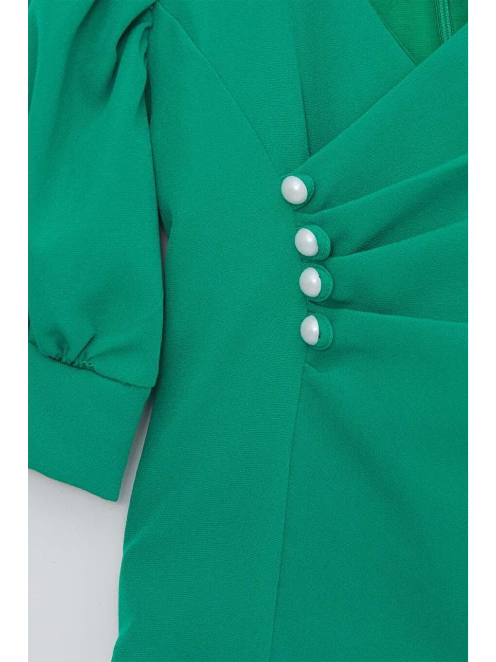 Kız Çocuk Yarım Kollu Belden Bağlamalı ve Düğme Detaylı Çantalı Yeşil Alt Üst Takım-3