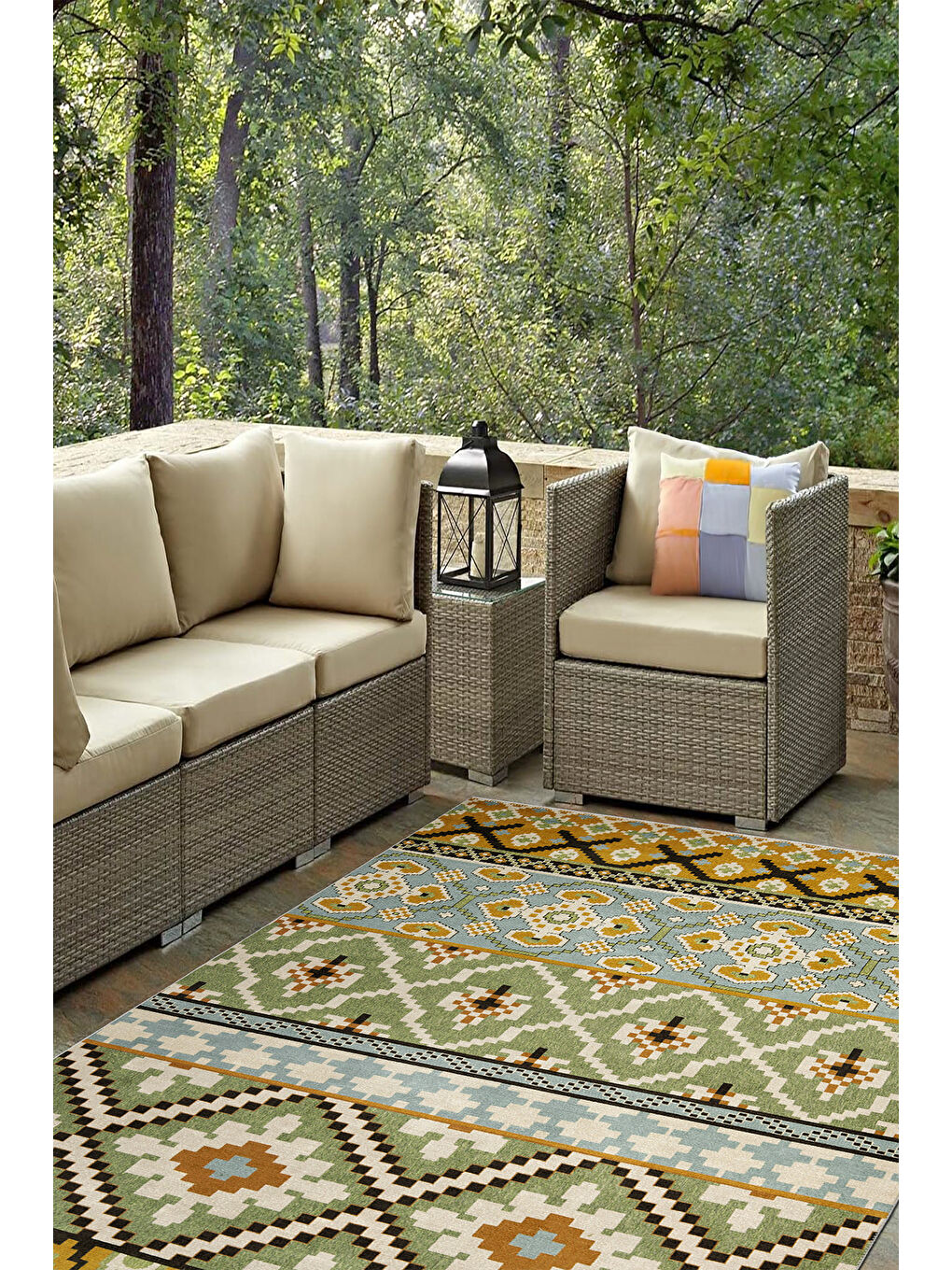 Sarı Dekoratif Salon Halısı, Makinada Yıkanabilir, Kaymaz Taban, İnce & Modern Tasarım-1