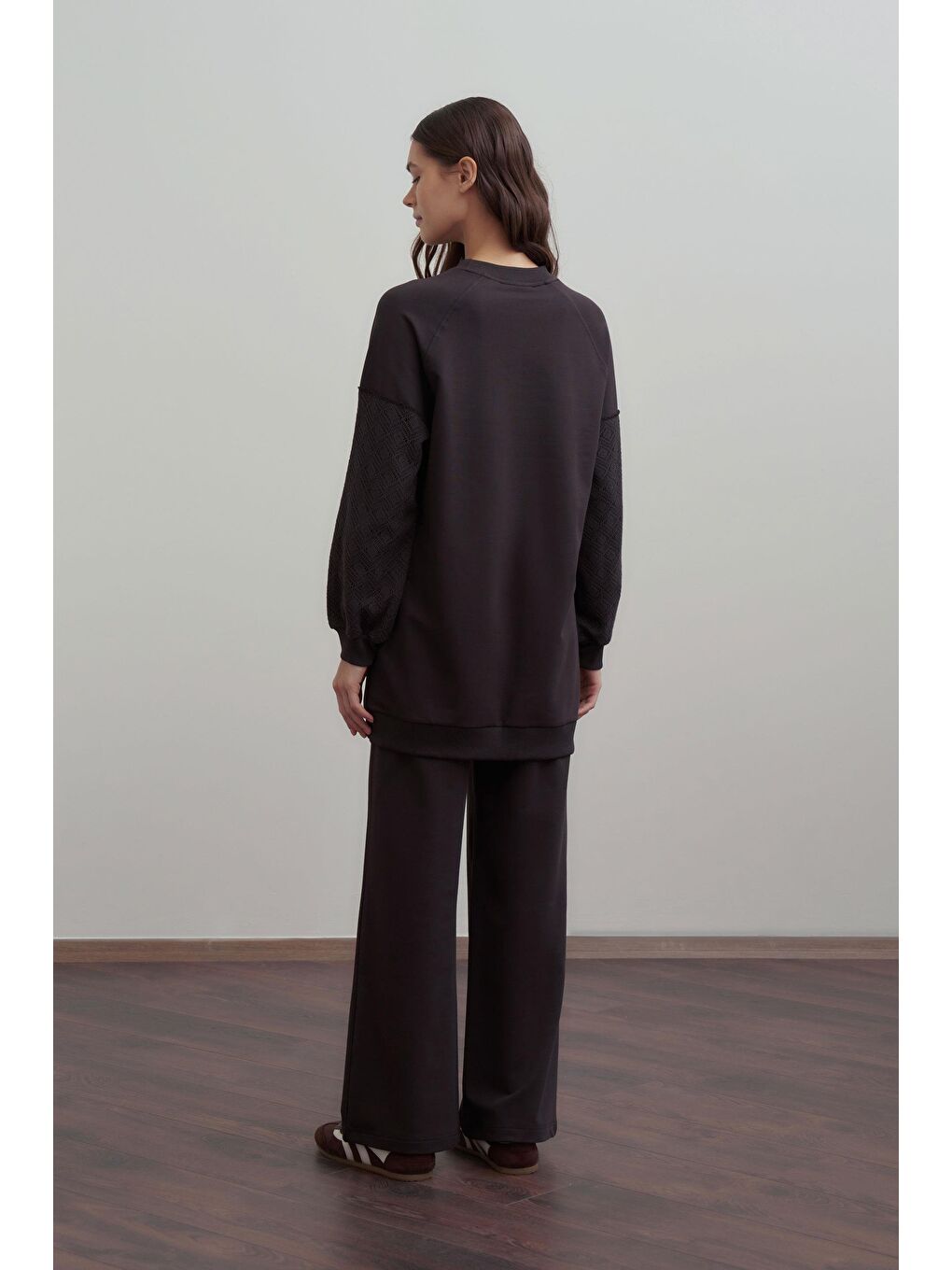 Kahverengi Acı Kahve-Pamuklu Dantel Garnili Eşofman Takımı-2