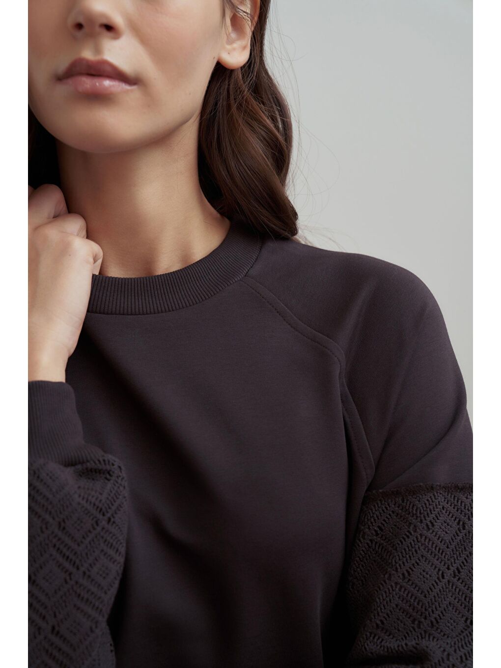 Kahverengi Acı Kahve-Pamuklu Dantel Garnili Eşofman Takımı-3