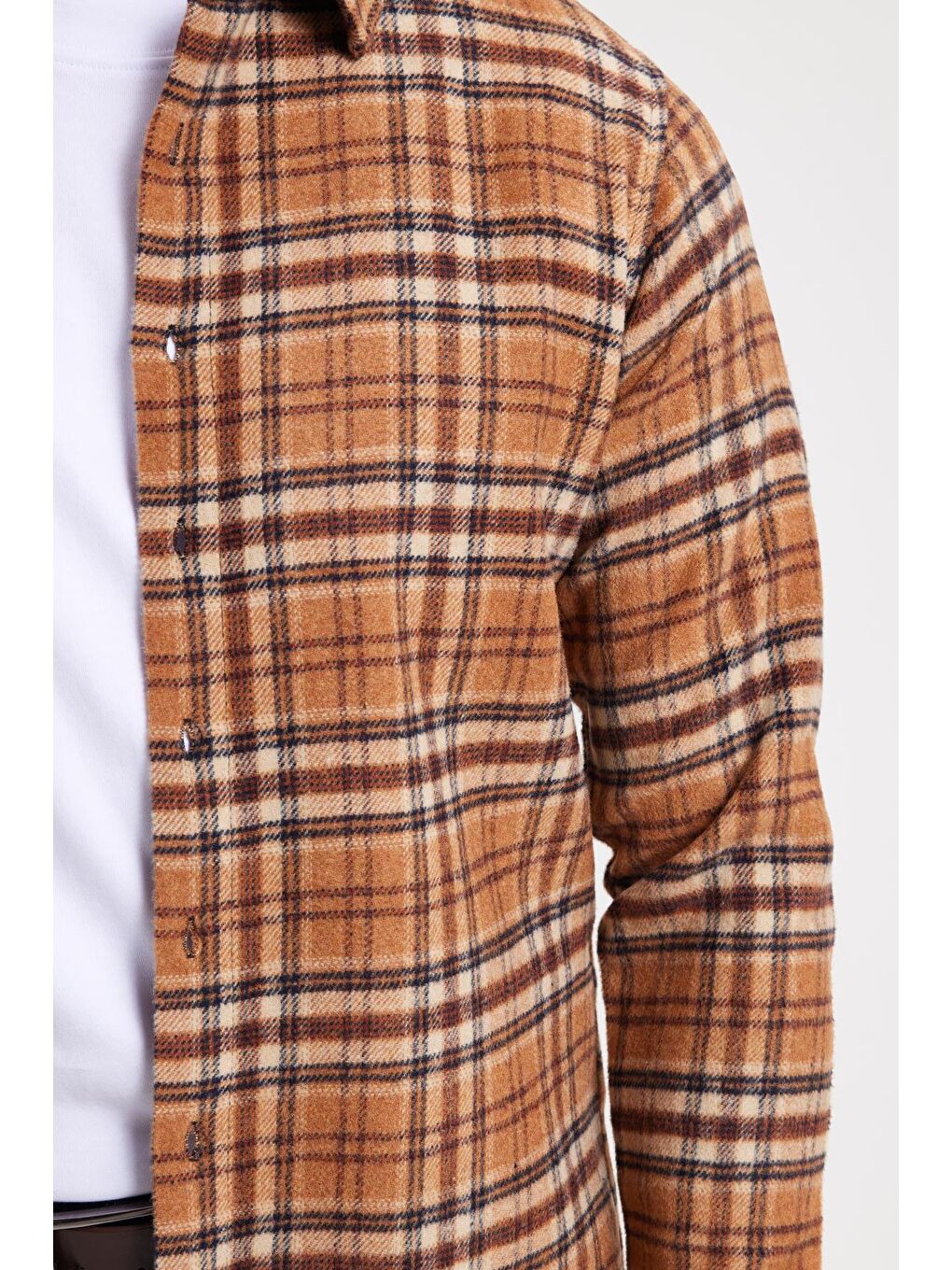 Kahverengi Erkek Slim Fit Dar Kesim Kareli Kışlık Oduncu Gömlek-3