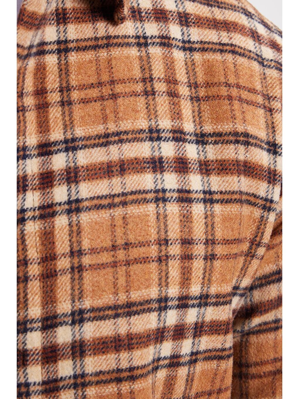 Kahverengi Erkek Slim Fit Dar Kesim Kareli Kışlık Oduncu Gömlek-4